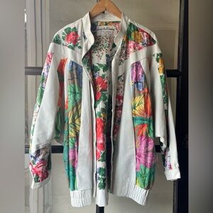 Rad 80’s Judith Ann Creations Embellished Floral White Leather Bomber Jacket